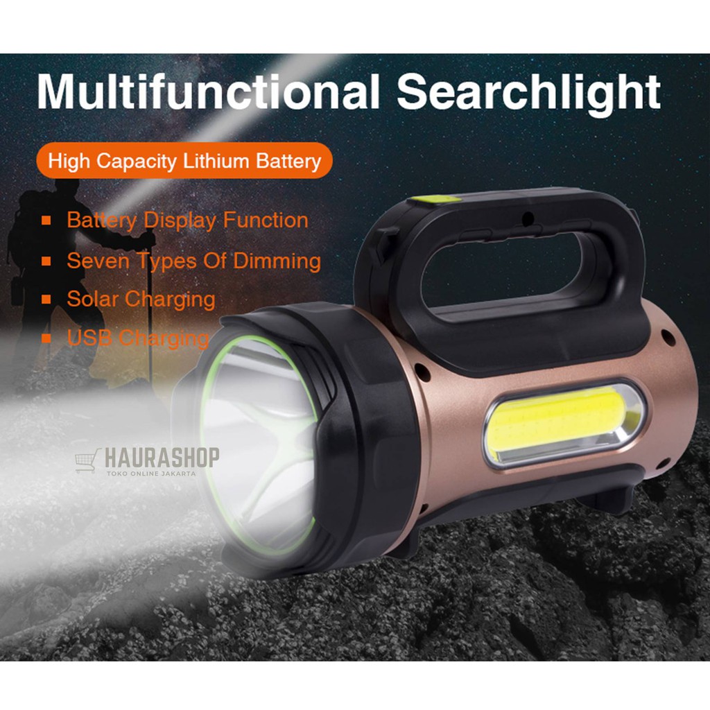 Lampu Senter LED Jarak Jauh Multifungsi Portable + COB 10w 20000mAh USB Recharge Solar Super Terang