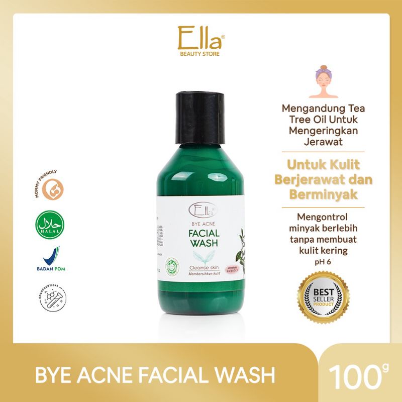ELLA SKINCARE Bye Acne Facial Wash Tea Tree/Sabun Muka Kulit Berminyak Komedo Jerawat
