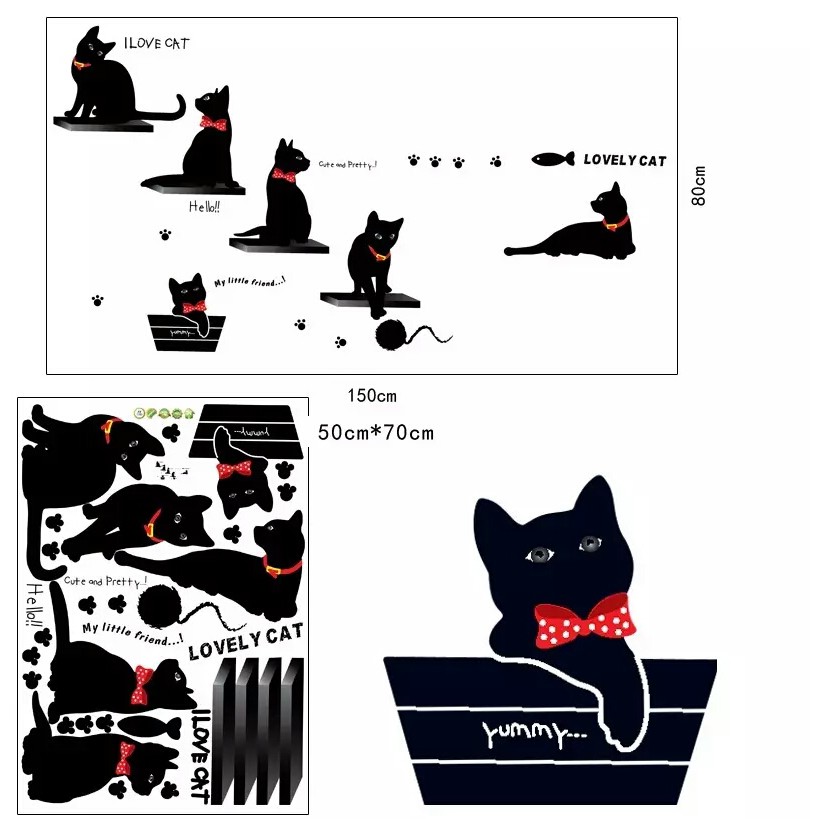 RELIZA WALL STICKER KUCING HITAM CAT KTTEN BLACK STIKER DINDING AY7157