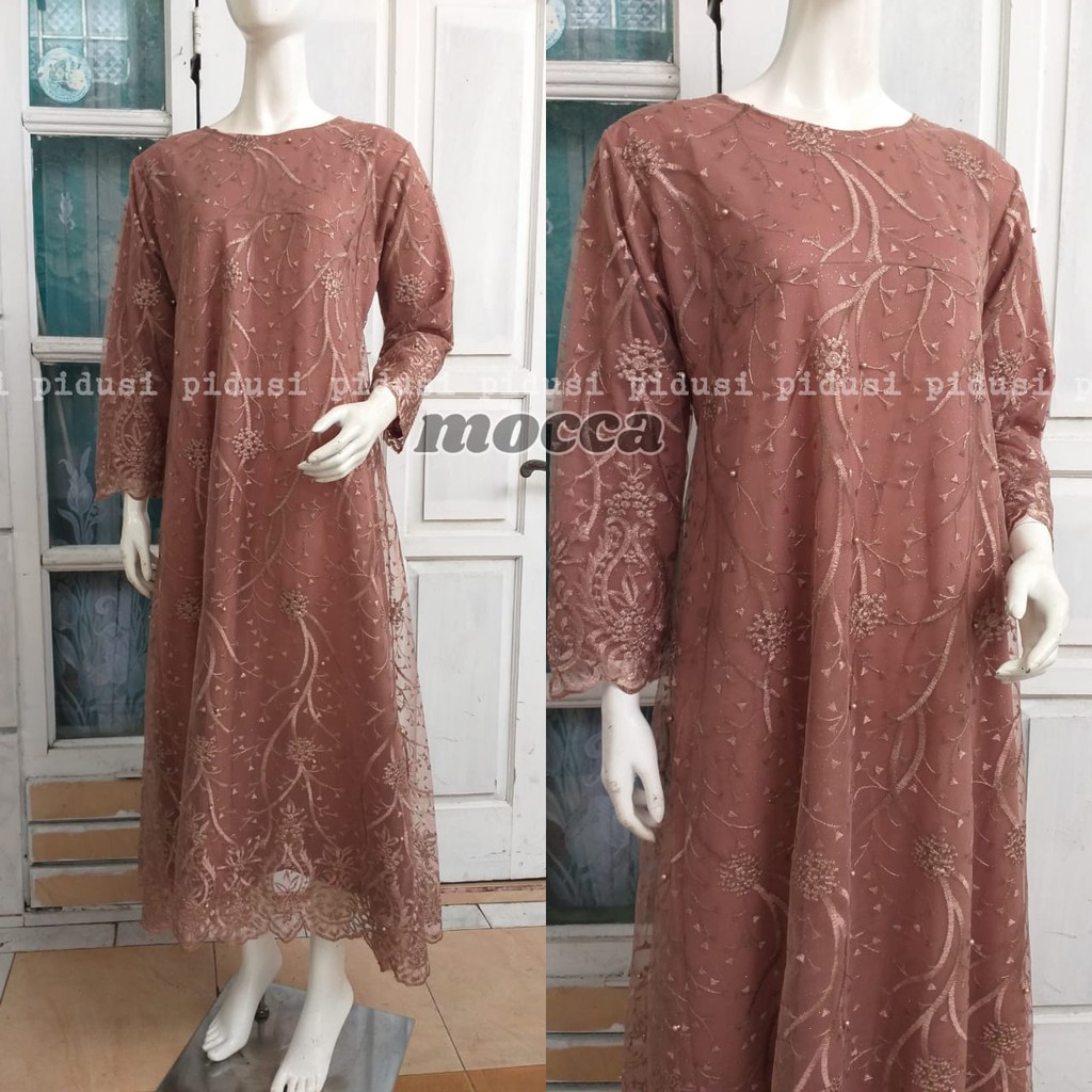 LONG GAMIS TULLE MUTIARA ARIMBI BARU / GAMIS PESTA