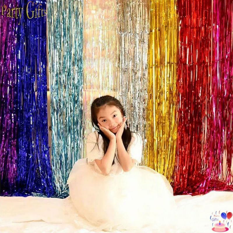 Tirai Foil dekorasi ulang tahun tirai gliter tirai ultah tirai silver tirai gold tirai metalik