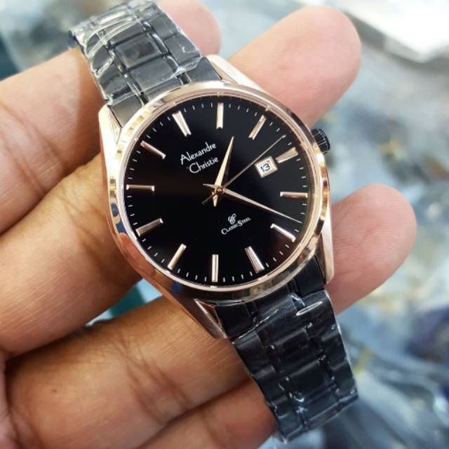 Alexandre christie original 100 % ac8554bf jamtangan wanita hitam rosegold