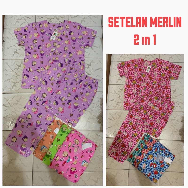 MERLIN Setelan Baju Tidur Busui 2 Celana LD 110 (Celana Pendek & Panjang)