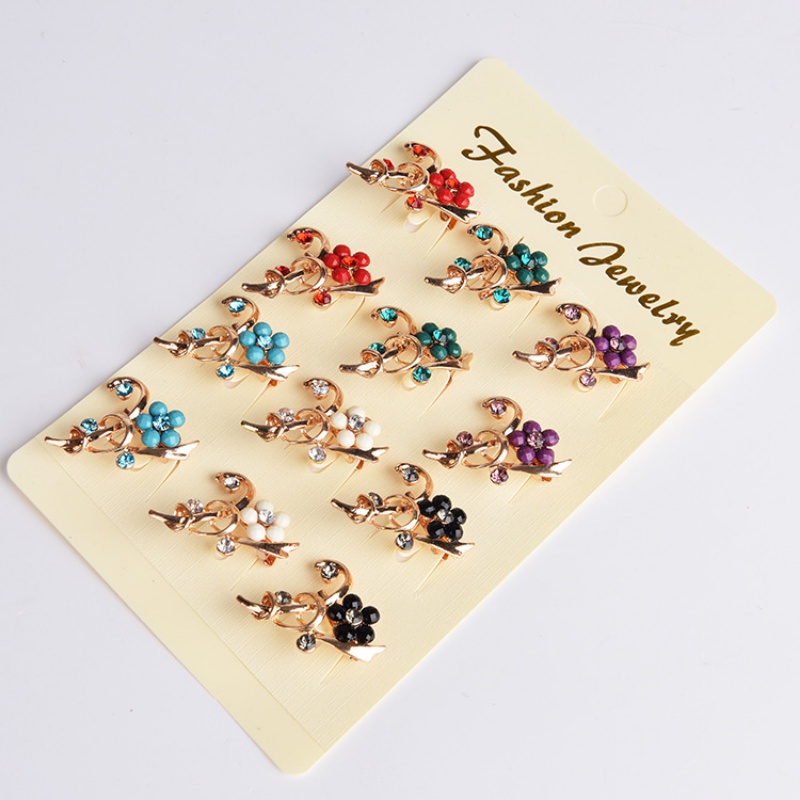 12pcs / set Bros Pin Bentuk Bunga Permen Aksen Zircon Gaya Korea Untuk Perhiasan