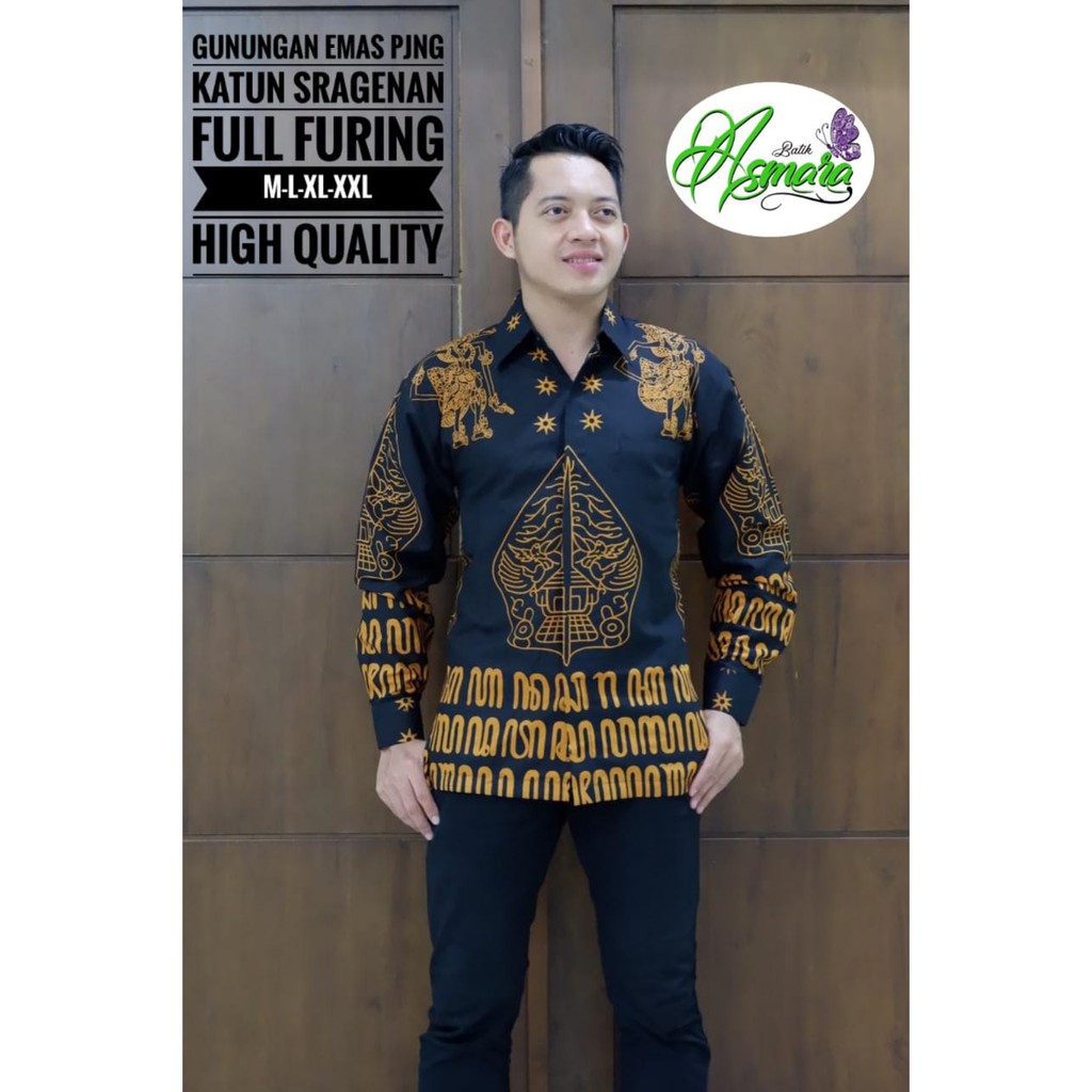 GUNUNGAN EMAS Kemeja Batik Pria Lengan Panjang Katun Halus FULL FURING Asmara