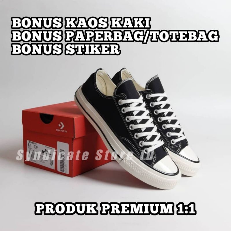 CONVERSE 70s Low PREMIUM 1:1 (BONUS KAOS KAKI + PAPERBAG) Chuck Taylor All Star Black White