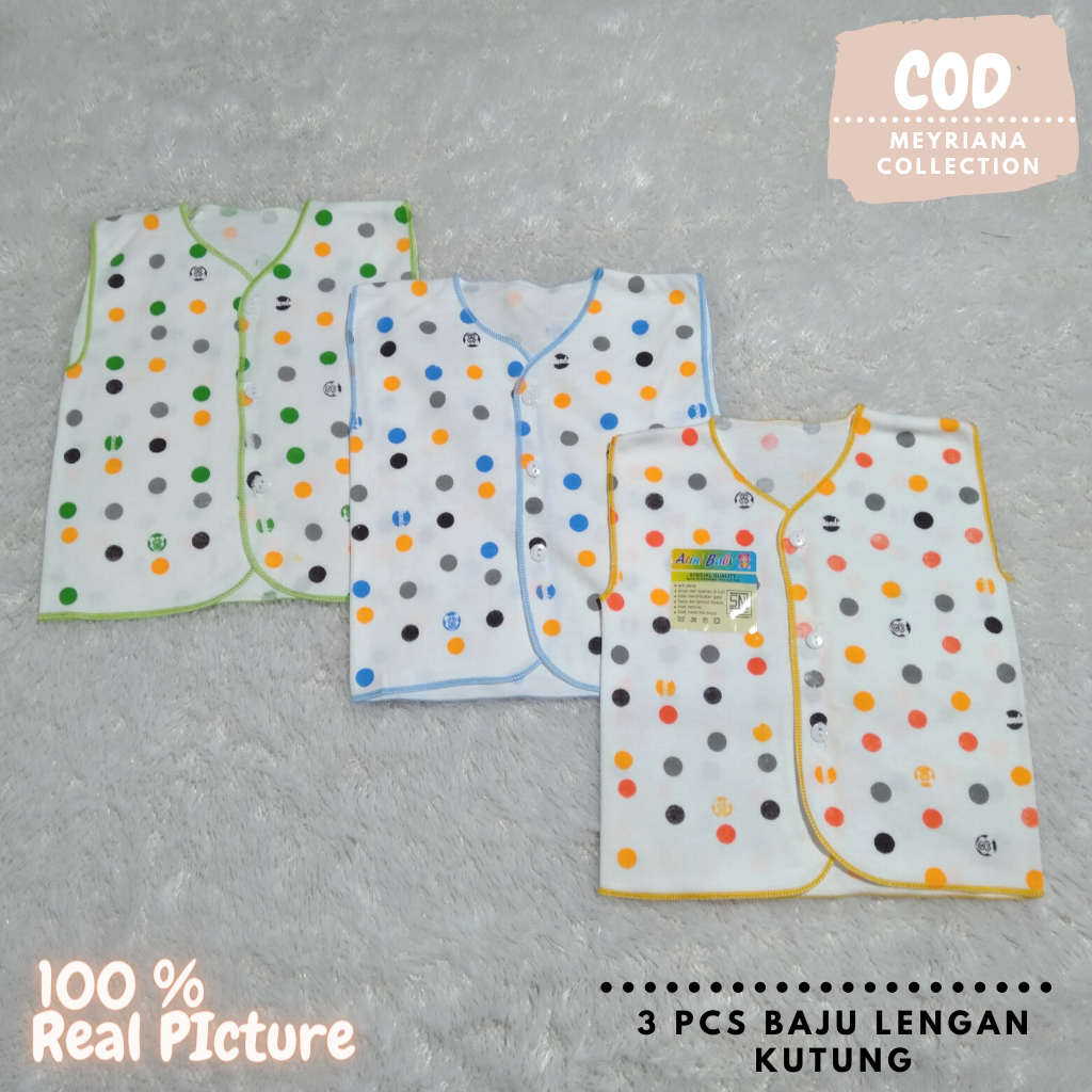 3 PCS Baju Bayi Lahir Lengan Kutung / Baju Bayi Newborn Meyriana Collection