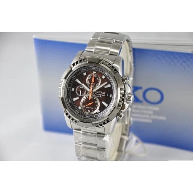 Seiko Quartz SNAE03P1 Chronograph Alarm Brown Dial Jam Tangan Pria Original SNAE03