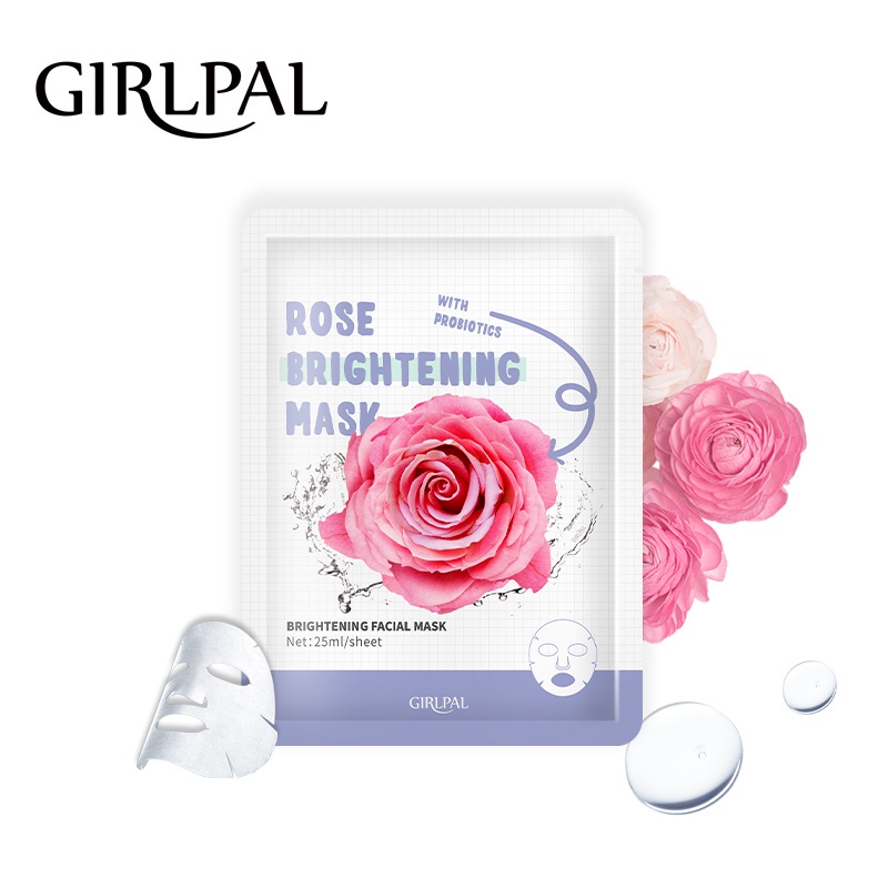 GIRLPAL BRIGHTENING FACIAL MASK Rose Moisturizing Face Mask Brightening Face Sheet Mask Masker Wajah Facial Skincare