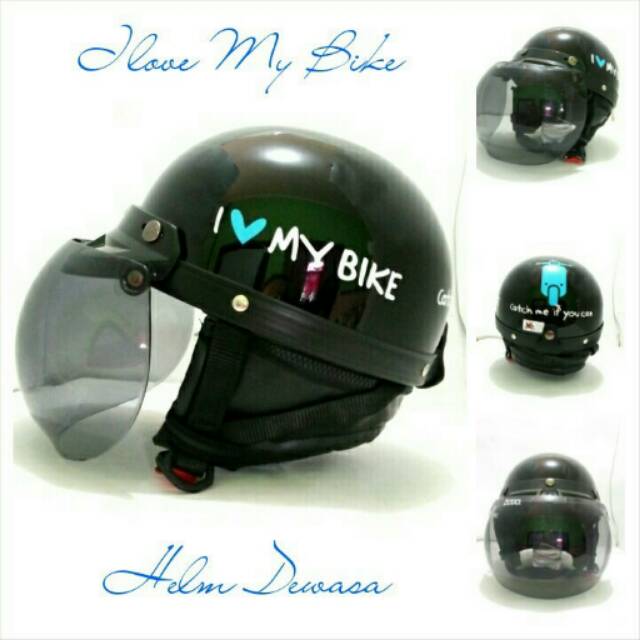 Helm Bogo Retro Chip Vespa I love my bike Hitam Glosy