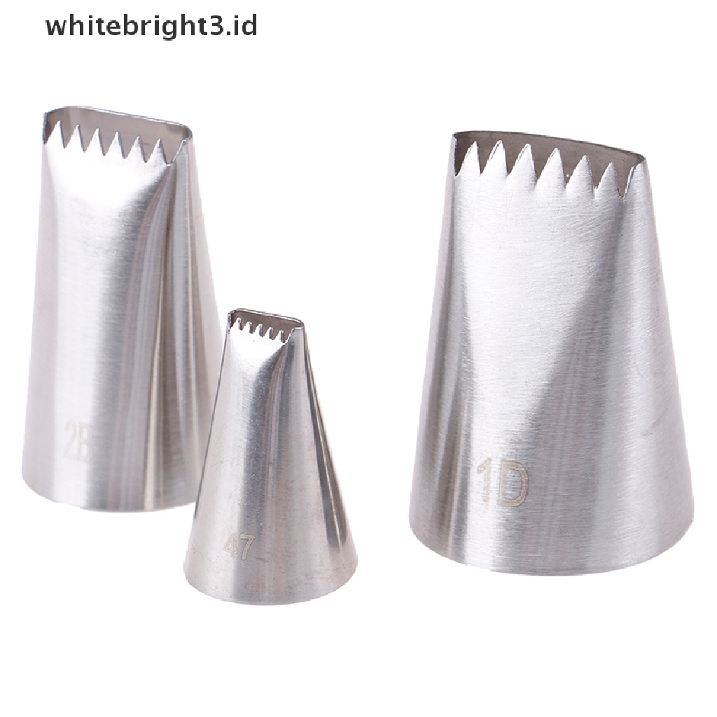 (whitebright3.id) 3pcs / Set Spuit Piping Stainless Steel Bentuk Keranjang Anyam Untuk Dekorasi Kue