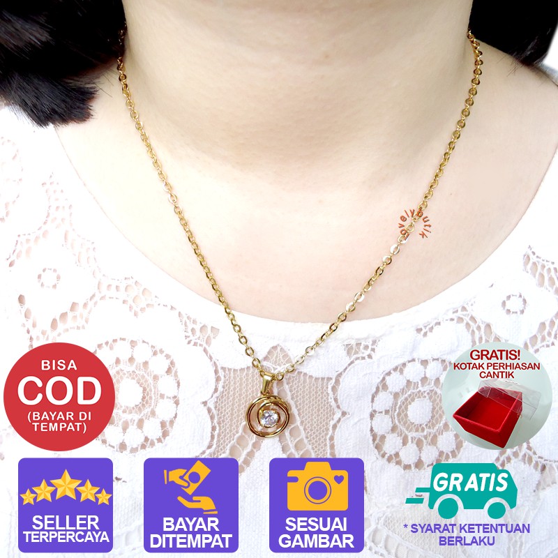 Lovelybutik Kalung Titanium Anti Karat Marsa kalung Wanita Titanium Panjang kalung 45 Cm BONUS KOTAK PERHIASAN