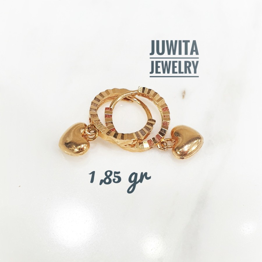 ANTING GIWANG EMAS JEPIT GANTUNG HATI LOVE EARRING ORI ITALY - 75%
