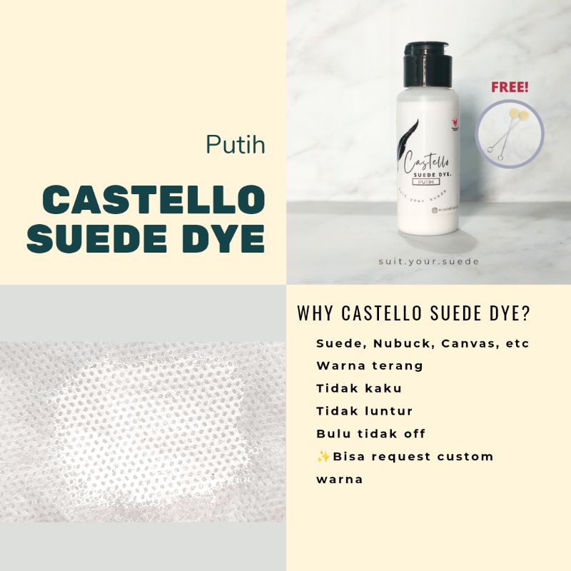 Castello suede dye PUTIH tas sepatu suede nubuck kanvas