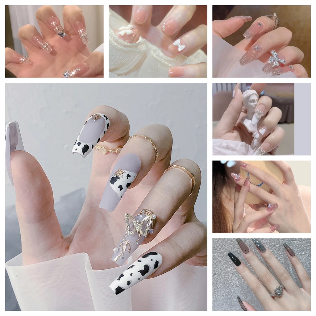 24pcs / Set stiker kuku palsu anti nail air 3d imlek kuku palsu murah pengantin panjang pendek anak bening polos wedding kaki manikur set nail sticker art