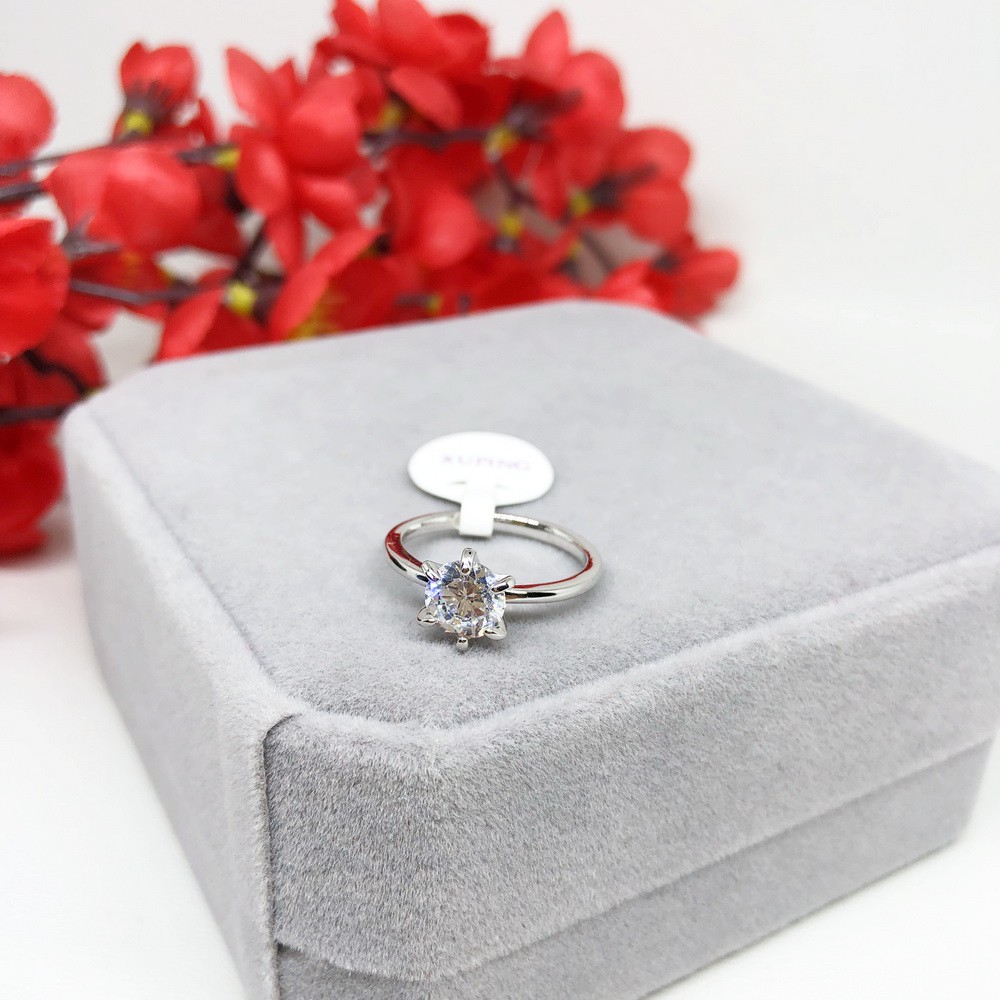 Cincin Solitaire Premium Rhodium Replika Berlian Silver Lapis Emas Putih XupinAsli g - BR407