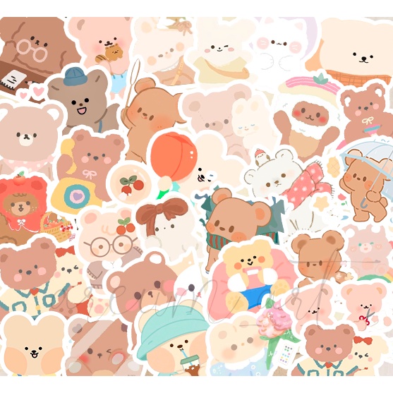 

50pcs Stiker Beruang Lucu Anti Air Untuk Dekorasi Koper sepeda DIY