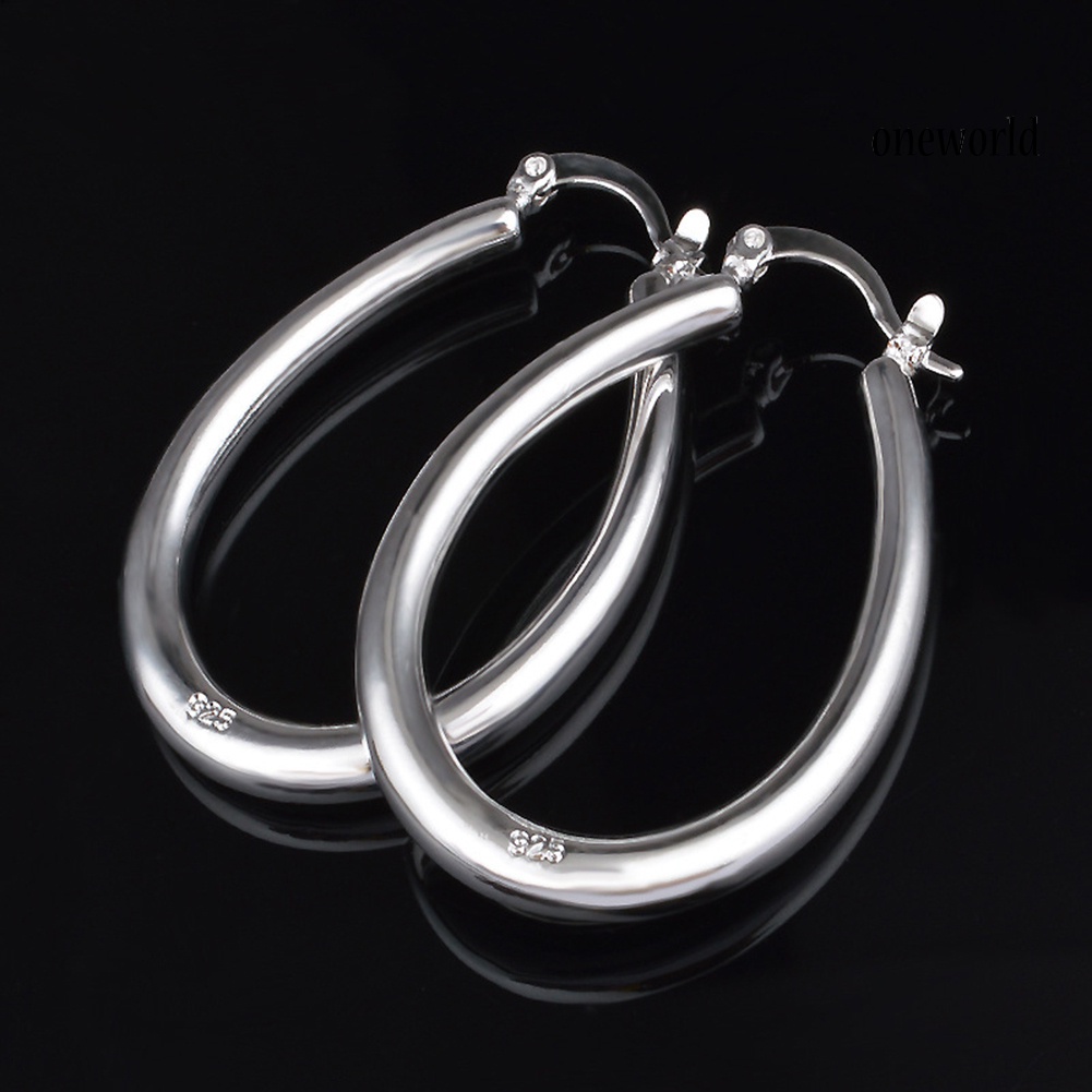 OW@ Silver Plated Big Hollow Oval Hoop Earring Fashion Women Party Banquet Jewelry