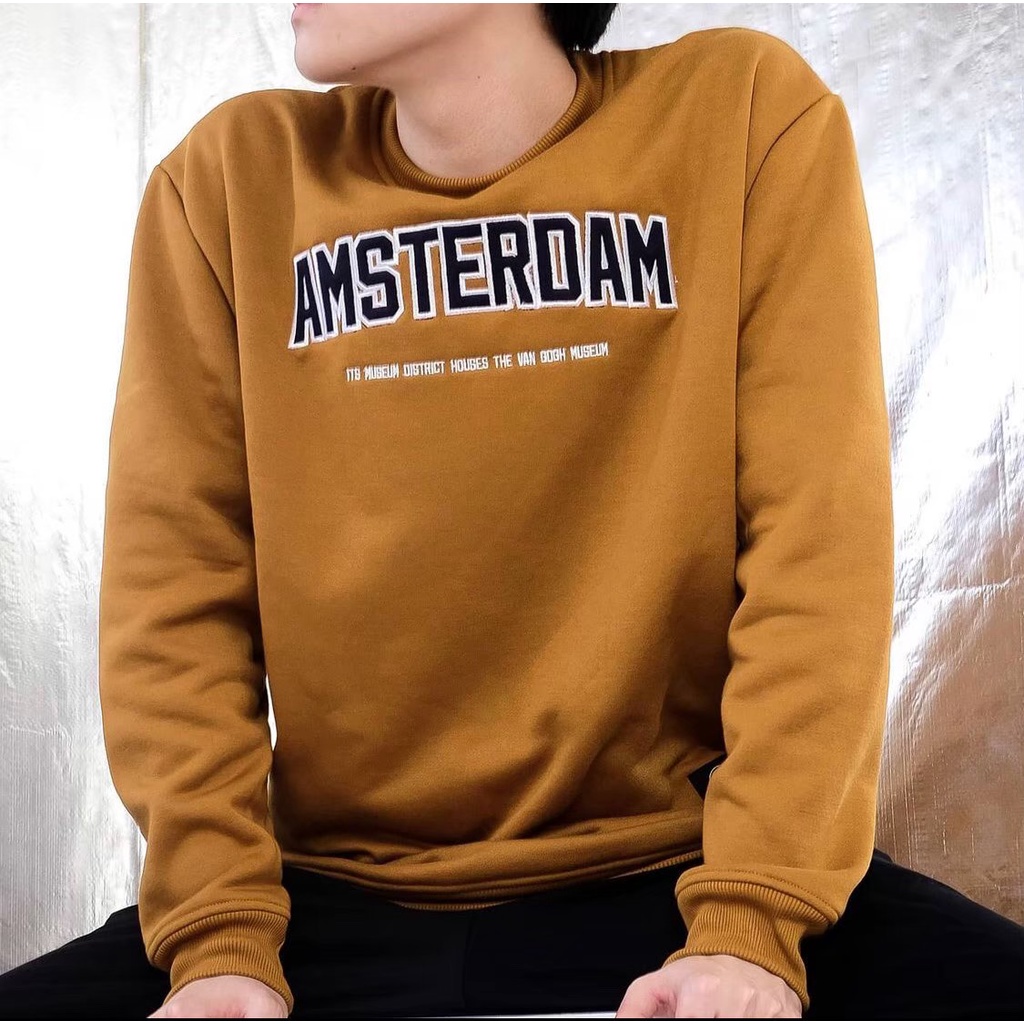 Crewneck Casual Amsterdam Mustard Full Bordir Terbaru