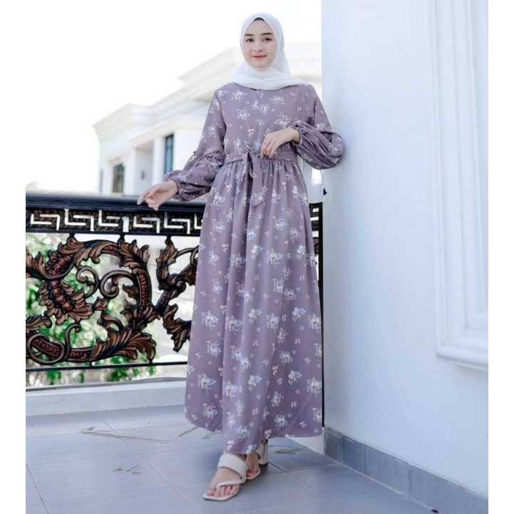 Arlin Dress - Gamis Motif - Dress Muslim Motif - Gamis Floral - Dress Muslim Floral - Gamis Bunga - 