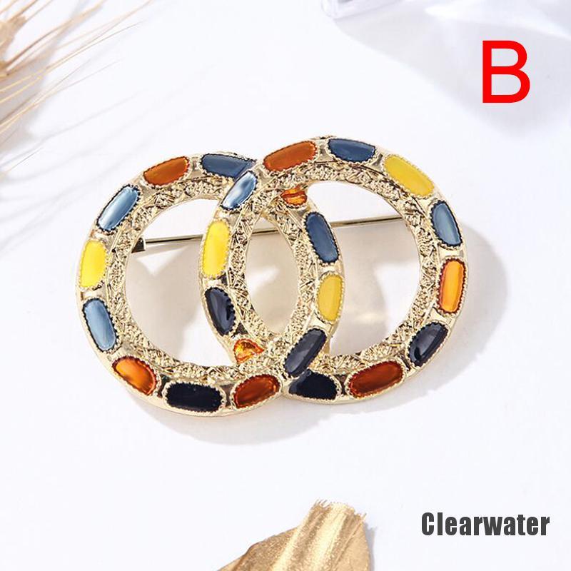Bros Pin Enamel Bentuk Lingkaran Ganda Aksen Mutiara Warna-Warni Untuk Mantel Syal-B