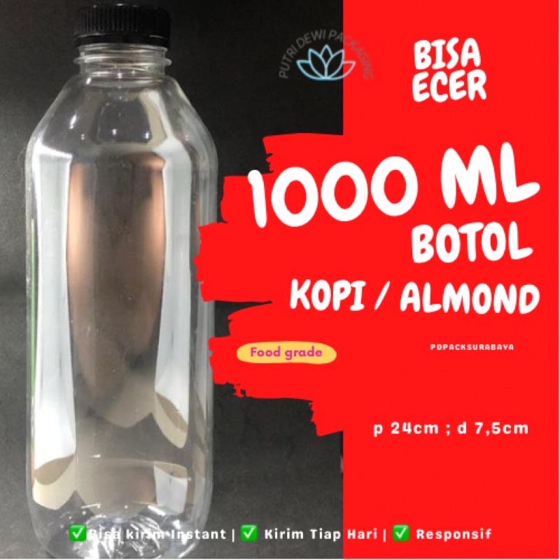 1L Botol Kopi / Botol Almond Satu liter / Botol plastik Literan