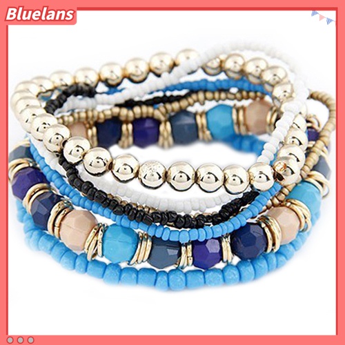 Gelang Bangle Multilayer Bahan Akrilik Aksen Manik-Manik Gaya Bohemia Untuk Wanita