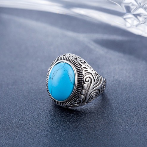 SEUSUK  Cincin Vintage Mewah dengan Batu Turquoise untuk Pria COD