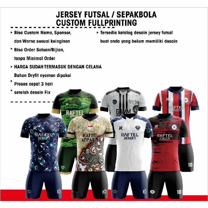 baju Setelan Jersey Futsal/sepak bola Custom ( Bisa Pakai Desain Sendiri, Sudah Termasuk dengan cela