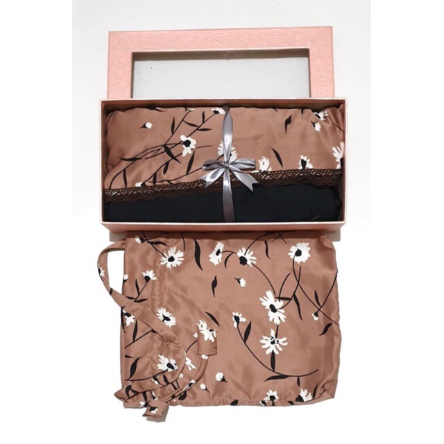 Mukena motif bunga coklat hitam