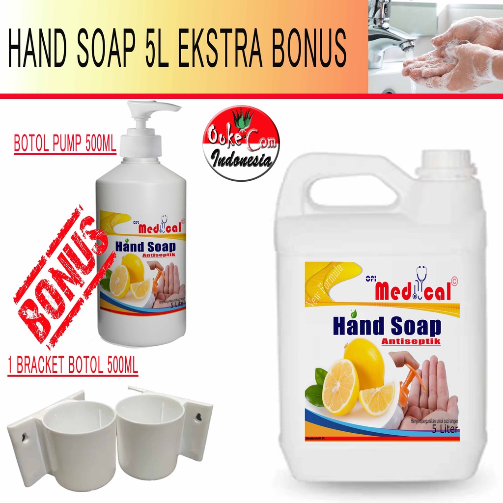 Hand Soap 5 Liter Bonus Botol Pump dan Bracket Botol 500ml 7 varia wangi buah segar sudah ada izin edar resmi by Oke sabun suplayer