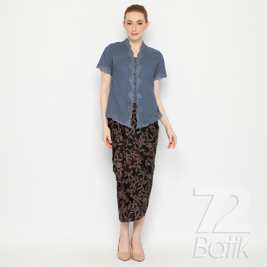 BATIK COUPLE MODERN Kemeja Rok Lilit Instan Batik Pria Lengan Pendek Premium Motif Kembang Warna Hitam 721052 CAP 72