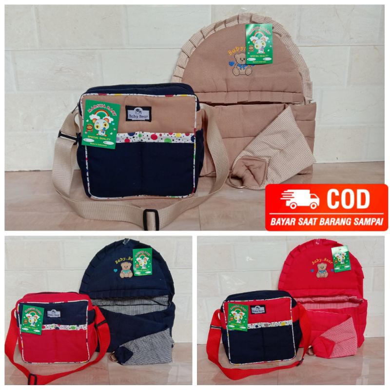 Tas Bayi Strip Dan Gendongan Bayi Samping Topi Bordir ( 2 in 1 )