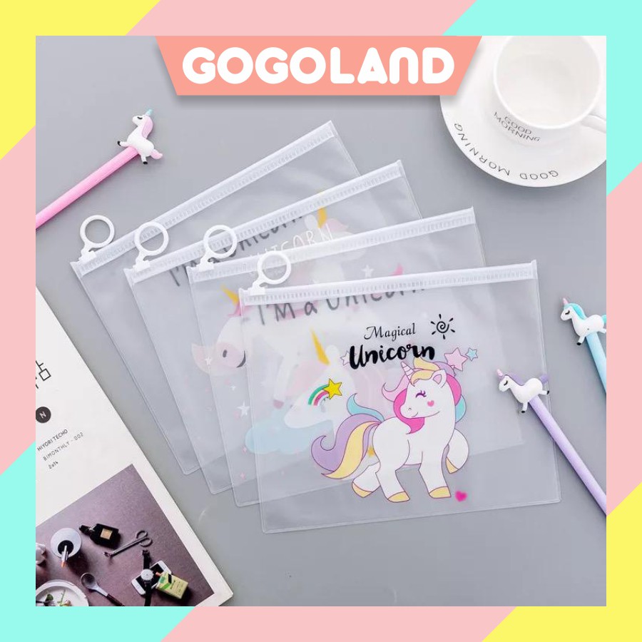 

⭐Gogoland⭐ R079 Tempat Pensil / Tas Pounch Kosmetik Transparan Pencil Motif Karakter Unicorn Impor