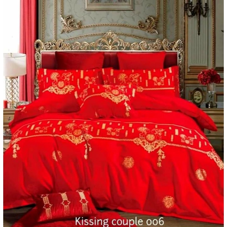 ✔NEW‼ SPREI SET KATUN JEPANG IMPORT WEDDING SERIES COUPLE TINTA EMAS MERAH/SPREI PENGANTIN CHINESE C
