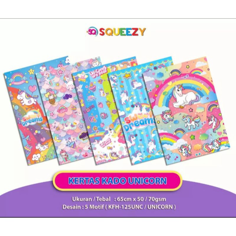 

Kertas kado SQUEEZY Motif 1pak 50 lembar(5 motif random)