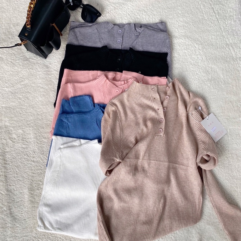 Basic Turtle Neck Knit Kaos Daleman Rajut Iskanti Import Basic Turtle Neck Knit Kaos Daleman Rajut Iskanti Import