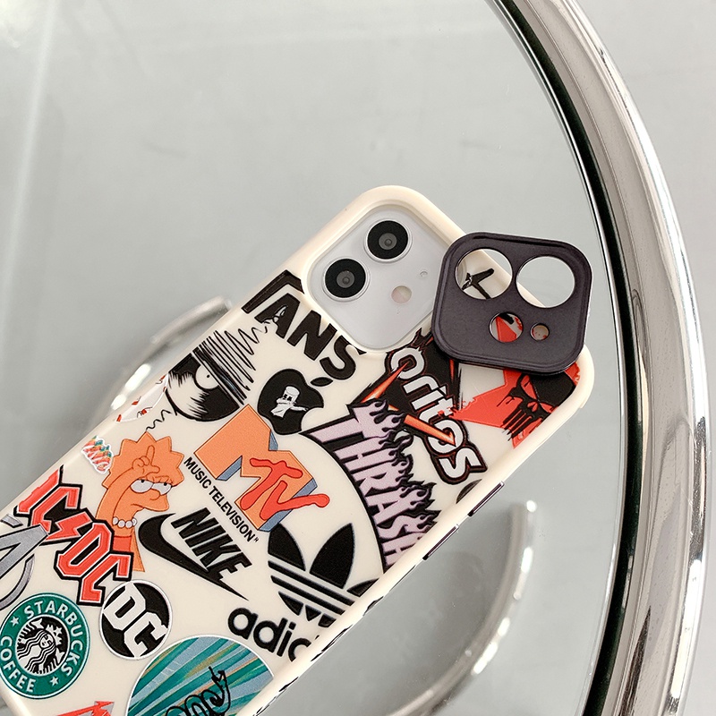 iPhone 7~12 Pro Max Case Apple iPhone Case Merek Seri TPU Lembut Tahan Guncangan iPhone 12 Mini 12 Pro Max 11 Pro Max Casing Ponsel X XR XS MAX 7 8 Plus Case iPhone Edge Printing Perlindungan Penuh melindungi lensa kamera