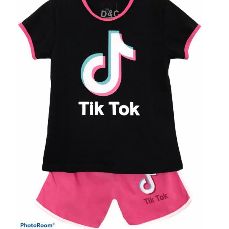 Ready stock Setelan kaos baju anak perempuan motif tiktok size 1 2 3 4 5 6 7 8 9 10 tahun 00V