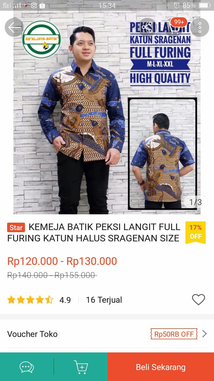 Kemeja Batik Peksi Langit Full Furing Katun Halus Sragenan Size M-xxl High Quality