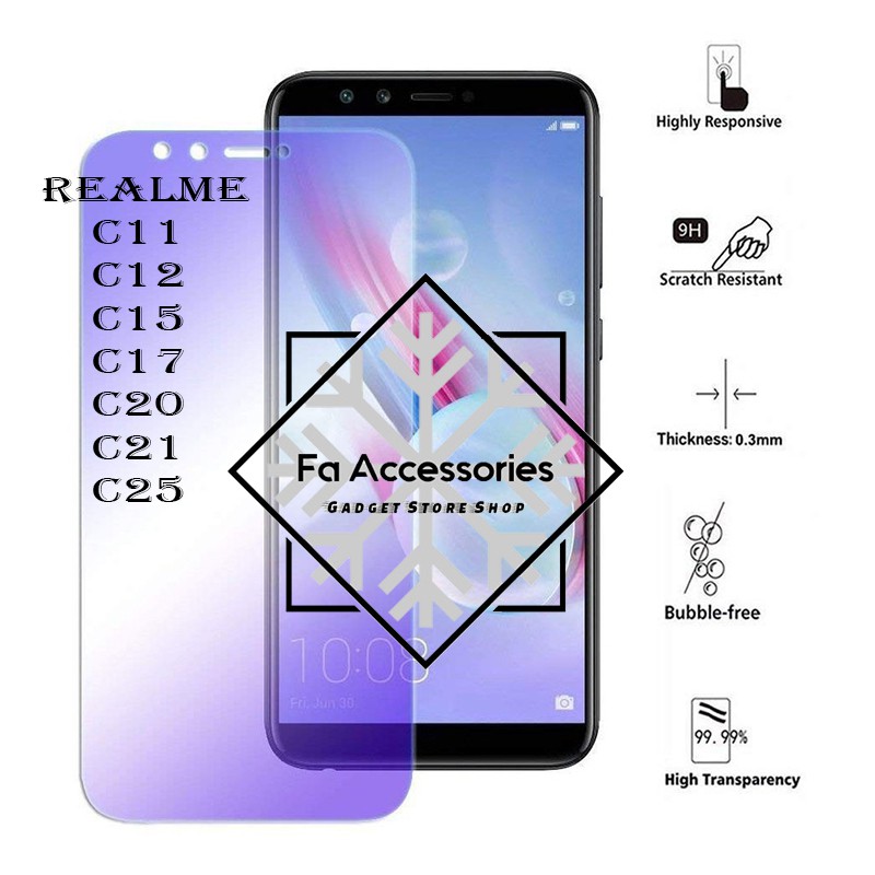 Fa Tempered glass blue Realme C11 c12 c15 c17 C20 C21 C25 C21Y C25S C31 C30 C35 C33 Y S antiradiasi light screen