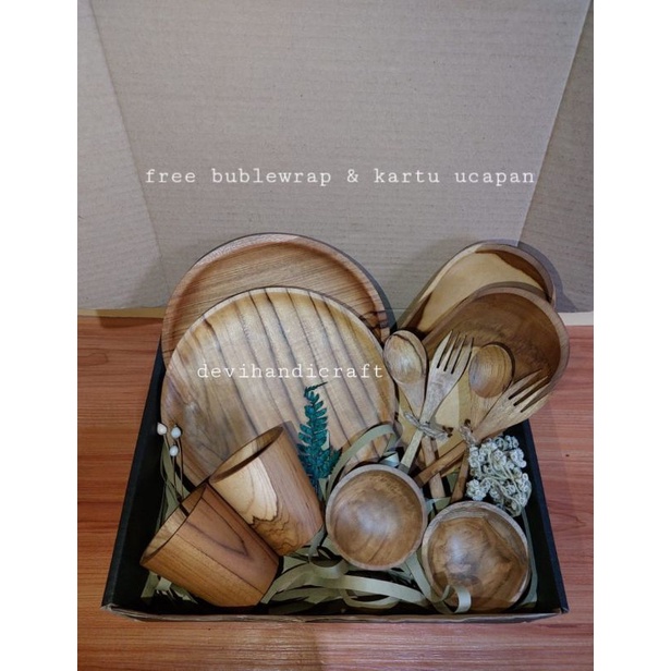 

hampers kayu/hampers wedding/souvenir/kado/hadiah set alat makan kayu jati super A011