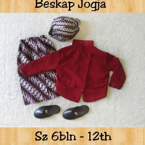 BESKAP Baju Adat Jawa Blangkon JOGJA MARUN bayi anak SD SMP lakilaki bahan Koko adem halus lembut te