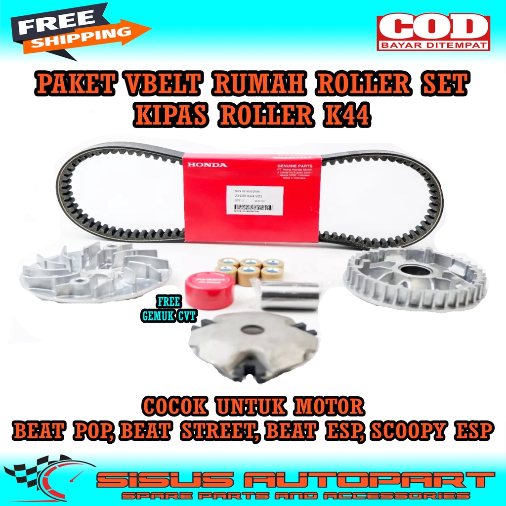 PAKET VANBELT RUMAH ROLLER KIPAS ROLLER BEAT POP BEAT STREET BEAT ESP SCOOPY ESP / VBELT+RUMAH ROLLER SET+KIPAS ROLLER BEAT POP BEAT STREET K44