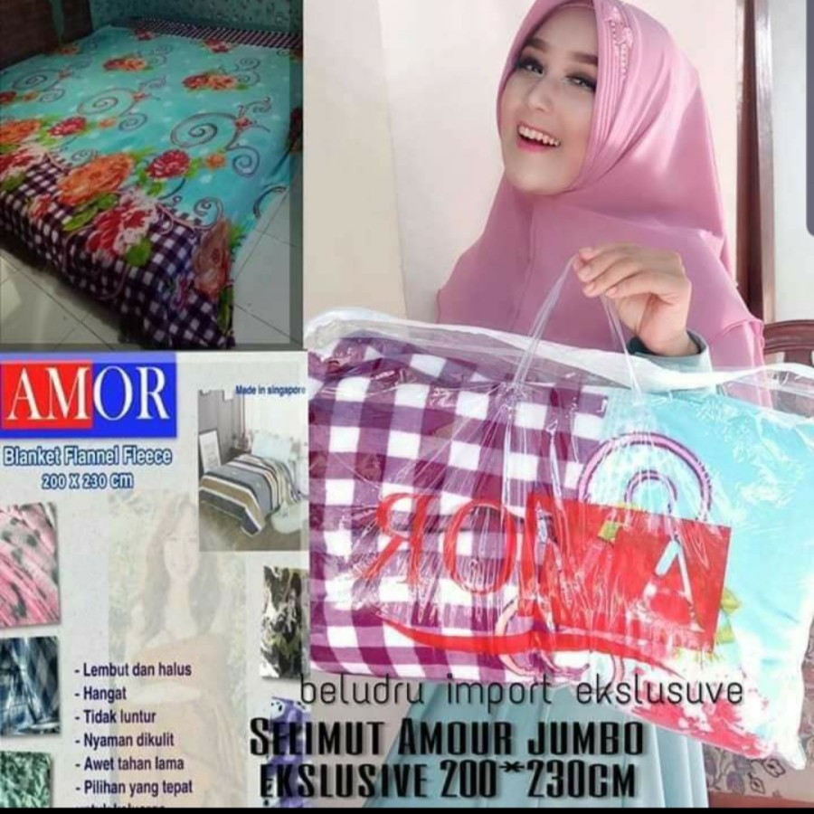 Selimut bulu flanel Amor 200 x 230 halus lembut