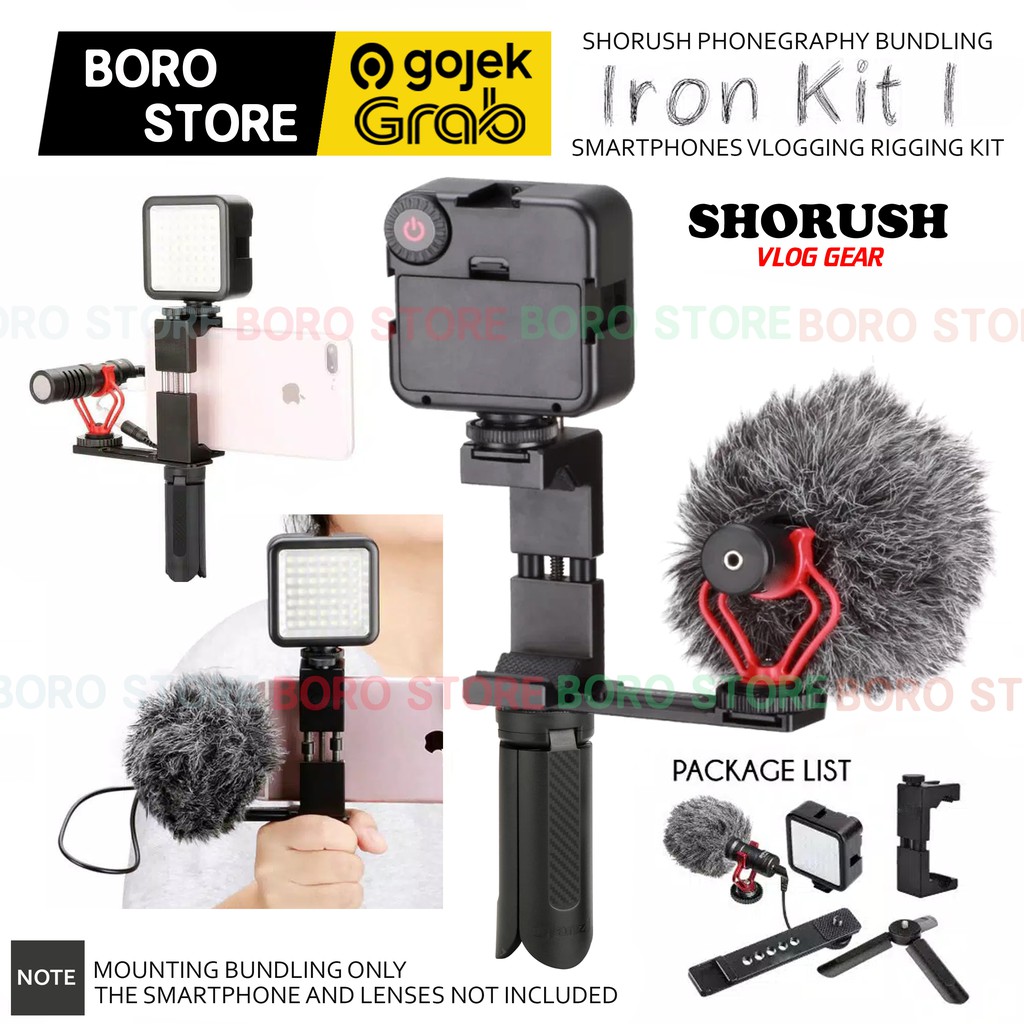 Paket Vlog IRON KIT 1 LED Smartphone Video Vlogging , Grip Holder HP Ulanzi dan Mic SHORUSH CM 1