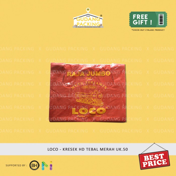 

Ginger- LOCO - Kantong Plastik Kresek HD PE Tebal Merah Uk 50 - Pak - Merah, 50 x 75