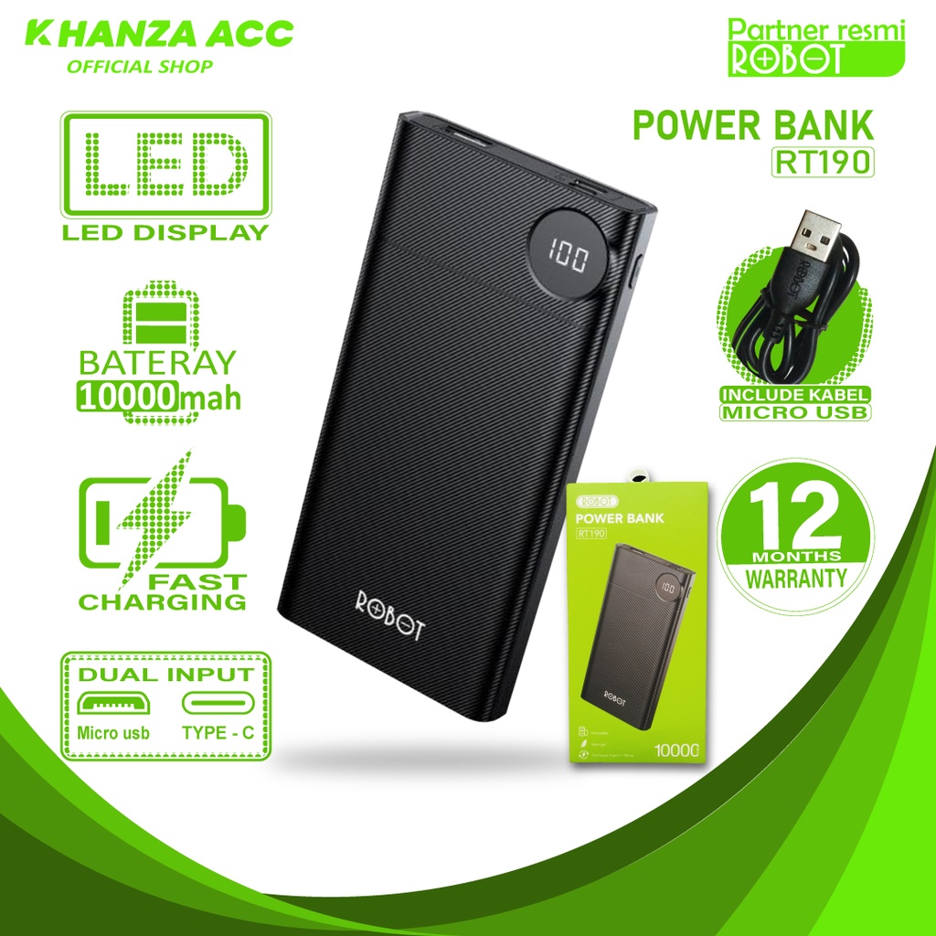 KHANZAACC Powerbank Robot RT190 10000mAh 2 USB Ports Power Bank