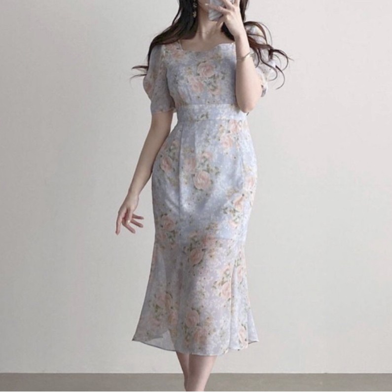 CASUAL OFFICE MIDI MERMAID CHIFFON DRESS KOREAN FASHION STYLE NEW