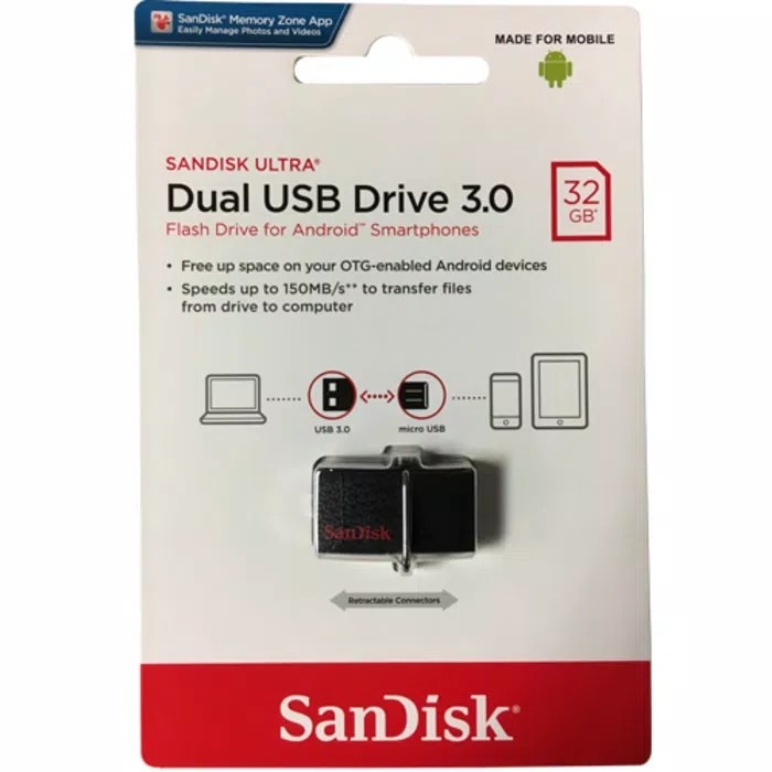 Flasdisk OTG 32GB Sandisk Dual USB Drive 3.0 OTG to Micro USB